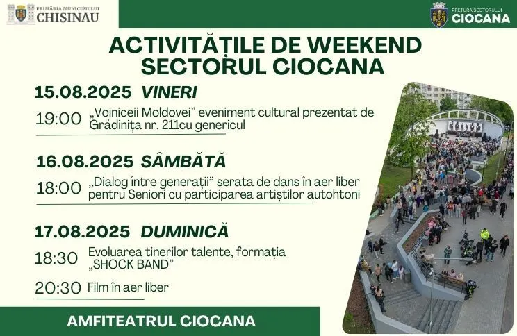 Activitățile sectorului Ciocana din acest weekend. Vă așteptăm cu drag la Amfiteatrul Ciocana