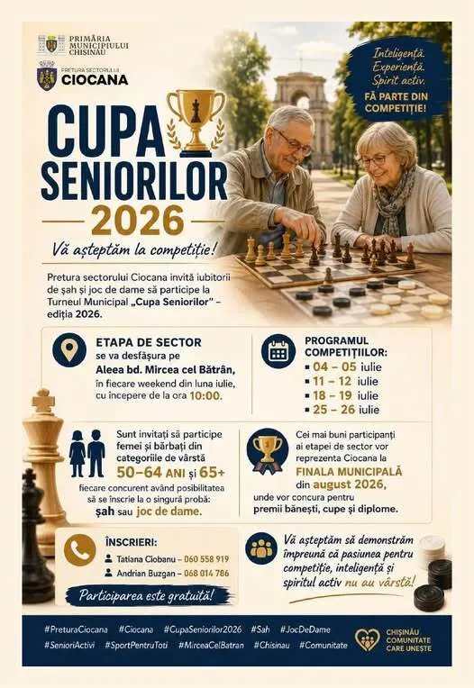✅Primăria municipiului Chișinău dă start ediției a IV-a a Turneului de șah și joc de dame „Cupa Seniorilor”