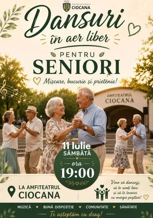Pretura Sectorului Ciocana vă invită la Serata de Dansuri în Aer Liber pentru Seniori.