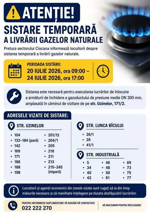 ⚠️ Atenție! Sistare temporară a livrării gazelor naturale