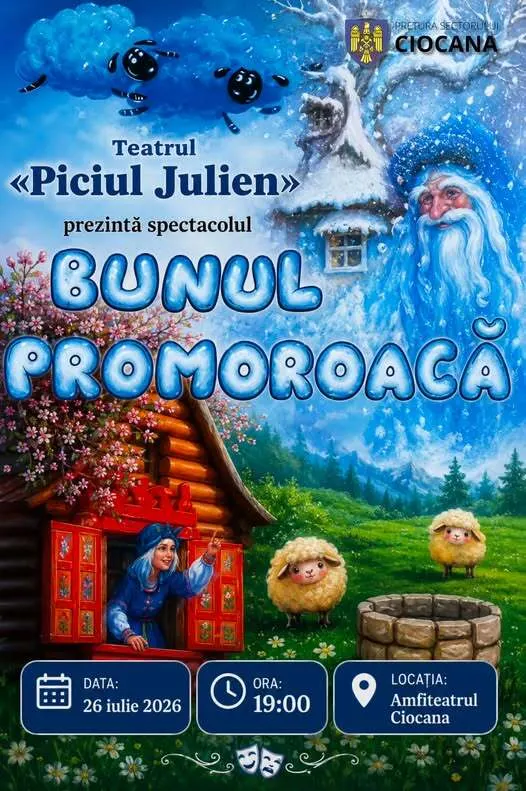 🎭Pretura Sectorului Ciocana vă invită cu drag la spectacolul de teatru pentru copii și întreaga familie „Bunul Promoroacă”, prezentat de Teatrul „Piciul Julien”!