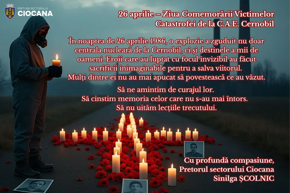 26 aprilie - Ziua Comemorării Victimelor Catastrofei de la C.A.E. Cernobîl