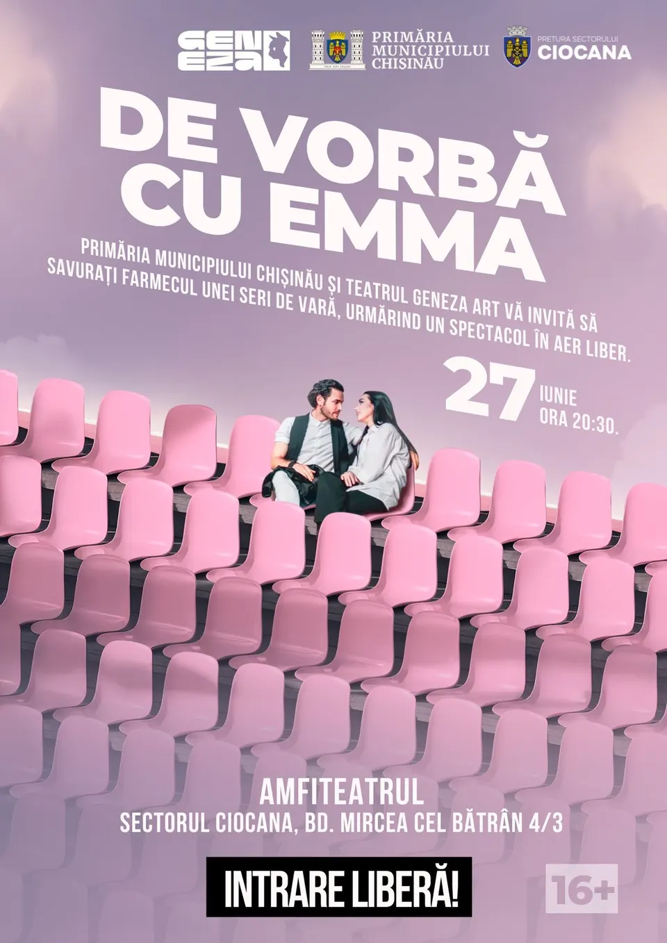 Primăria Municipiului Chișinău și Teatrul Geneza Art vă invită să savurați farmecul unei seri de vară, urmărind un spectacol în aer liber