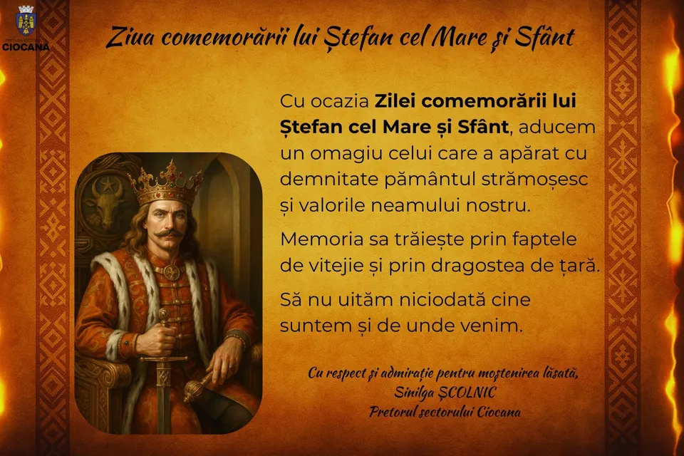 Cu ocazia Zilei Comemorării lui Ștefan cel Mare și Sfânt